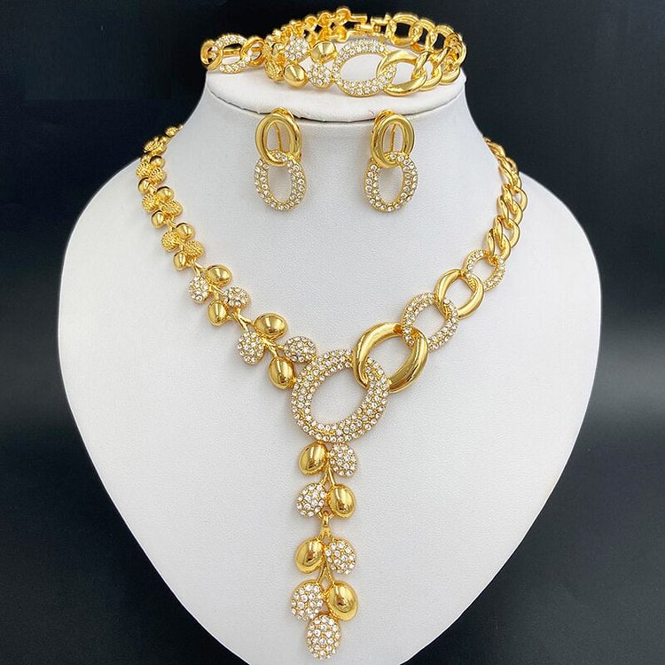 Dubai Gold Color Jewelry Sets Gold Plated Necklaces Earrings For Women