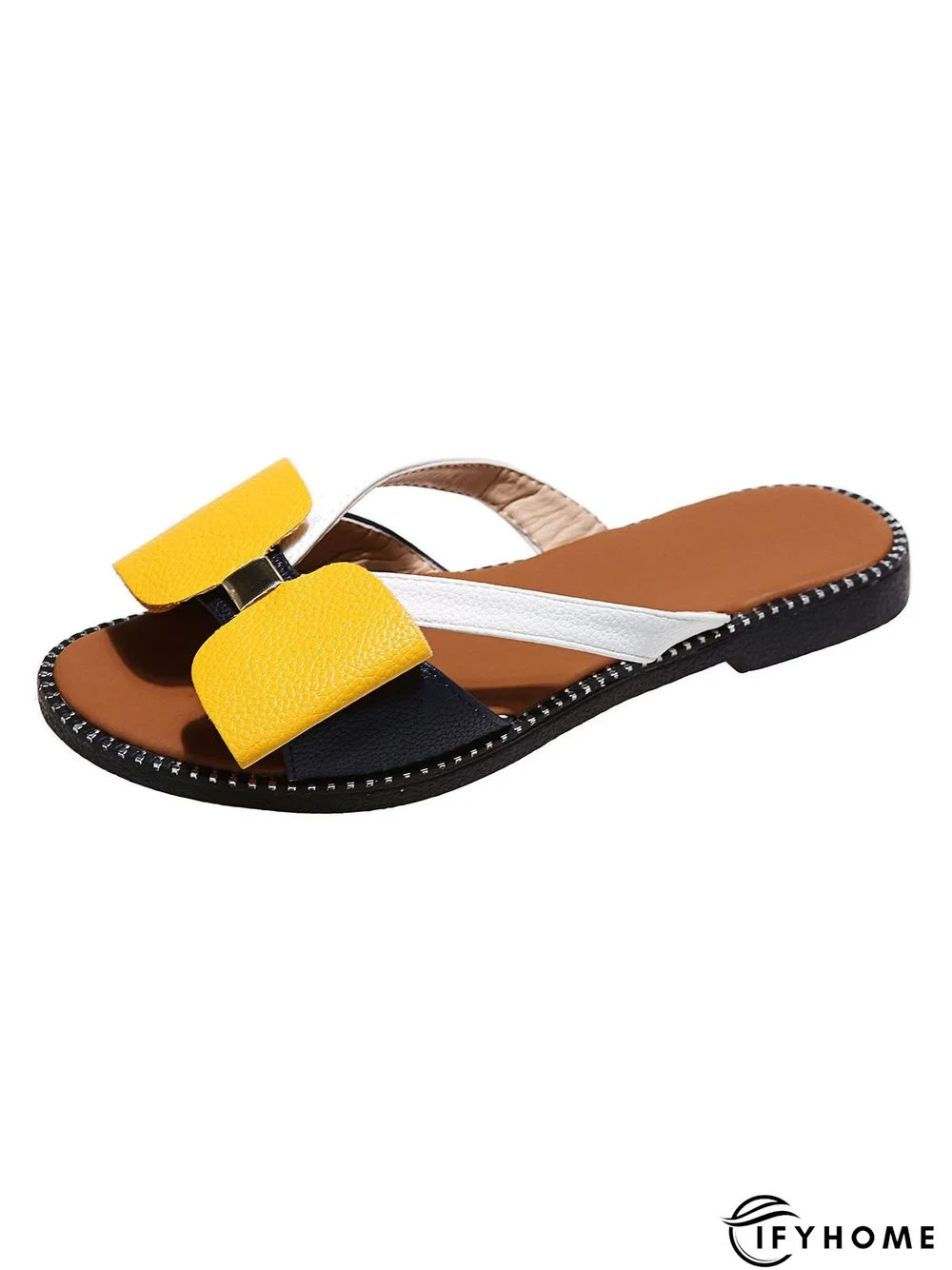Contrast Paneled Bow Flat Slippers | IFYHOME