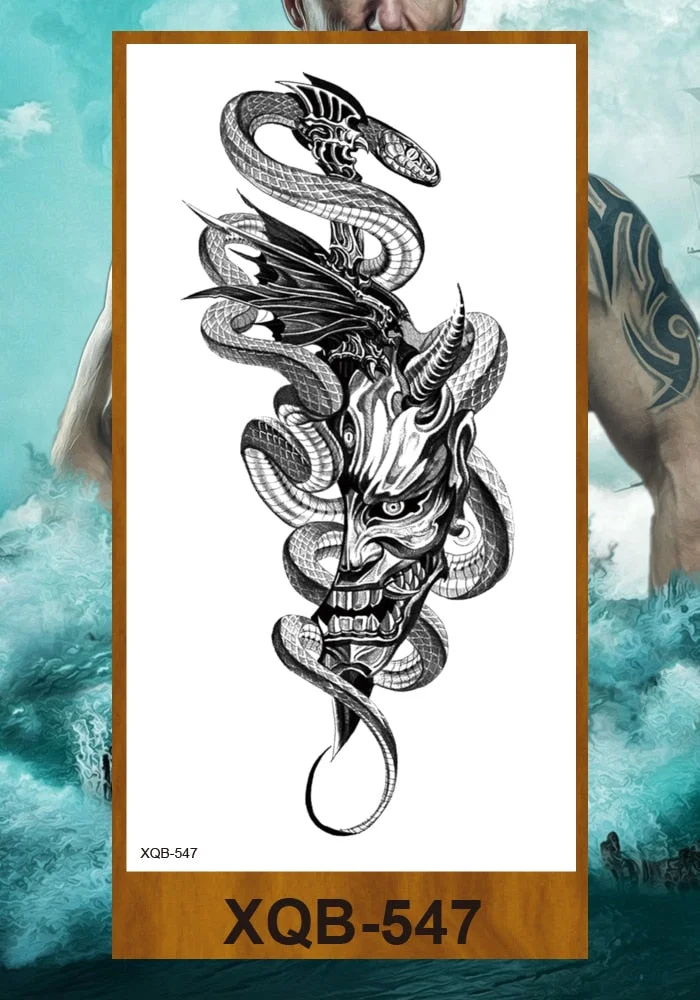 Temporary Tattoos Stickers Dragon Snake Tiger Totem Pterosaur Demon Beast Men Women Adult Girl Flower Arm Chest Fake Tatoo DIY