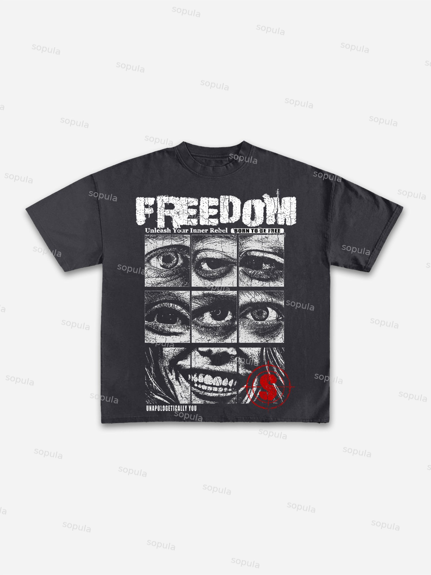 Freedom Eyes Lips Graphic Print Cotton T-shirt - Sopula｜Premium Graphic Tees & Graphic Clothing