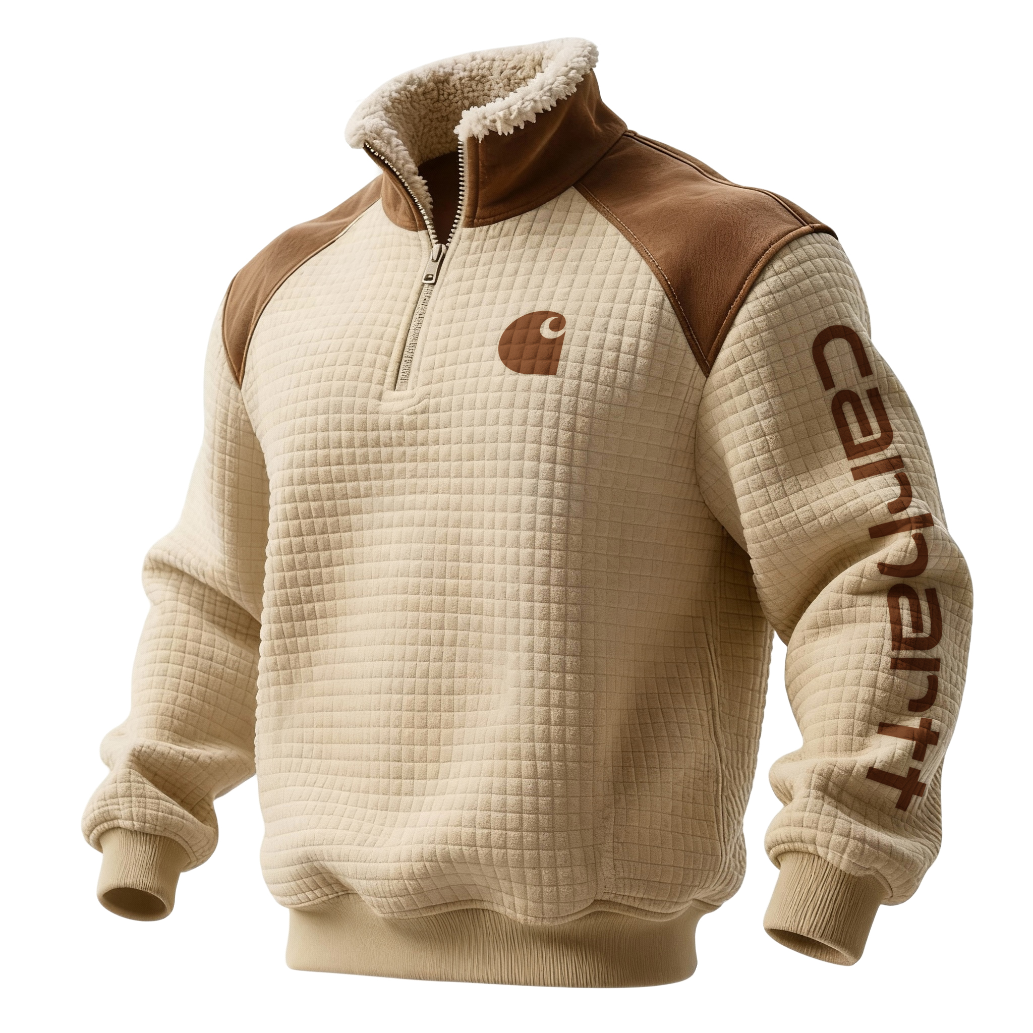 Men's Retro Western Waffle Panel Suede Stand Collar Sweatshirt