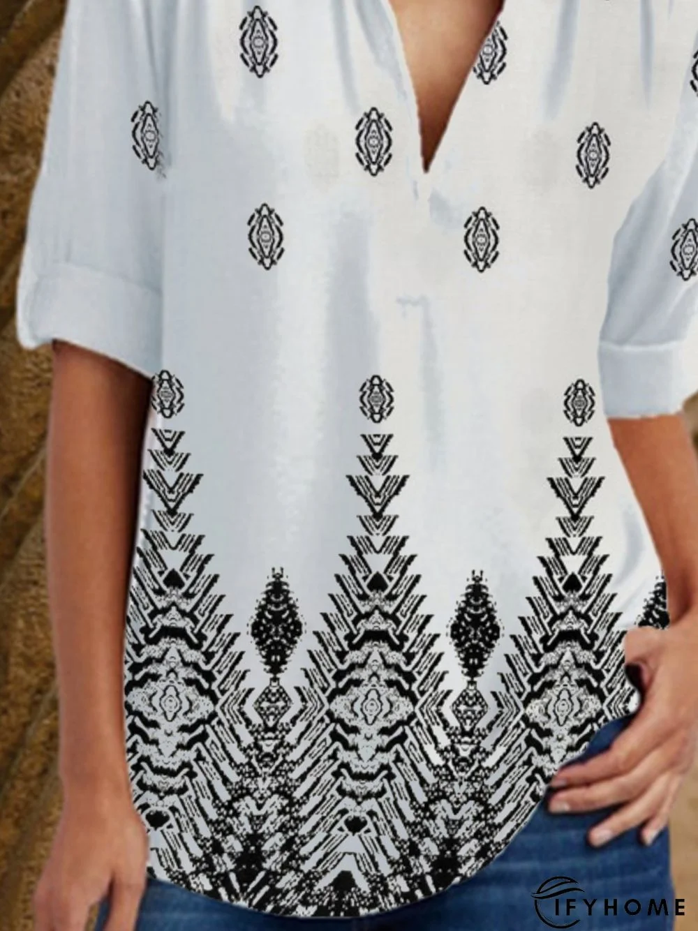 V Neck Simple Long Sleeve Tunic Top | IFYHOME