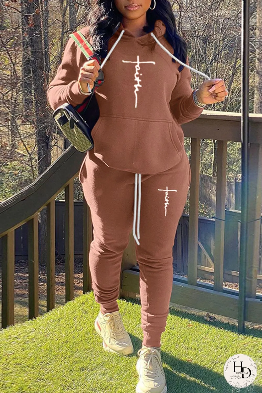 Brown Casual Solid Embroidery Split Joint Hooded Collar Long Sleeve Two Pieces