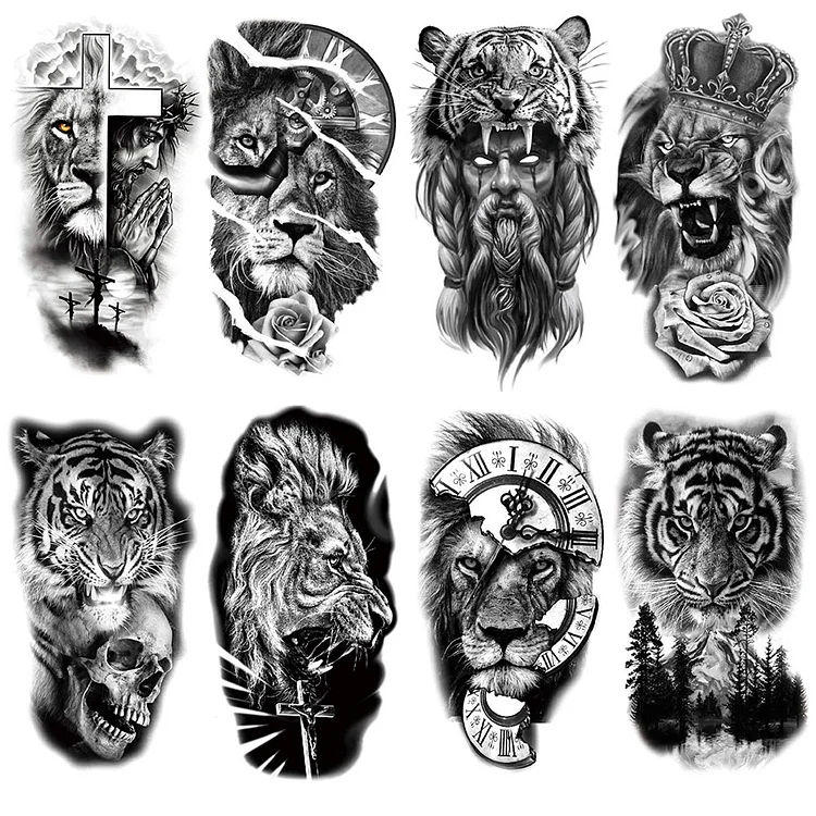 Temporary Tattoo Sticker Tiger Body Tattoo Sticker Lion(8pcs)