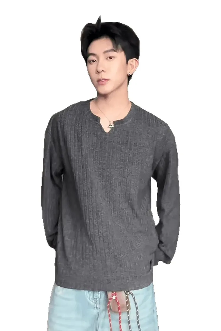 Spring Summer Knit T - Shirt for Men Long Sleeve Top