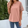 Gioiacombo&trade; Camicia in chiffon con maniche in pizzo girocollo tinta unita