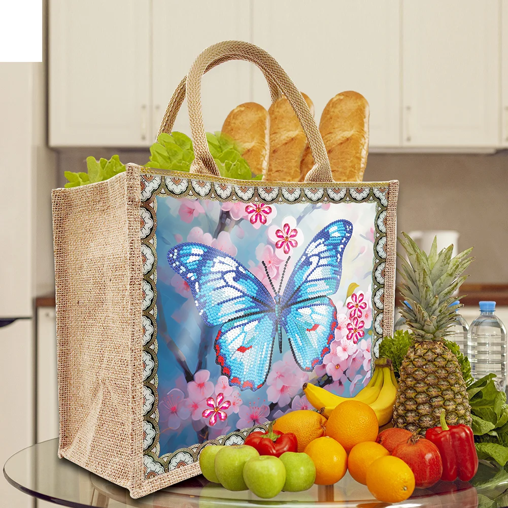 [Upgrade - Waterproof Bag]DIY Butterfly Linen Diamond Painting Tote Bag Replaceable Canvas for Women Adults