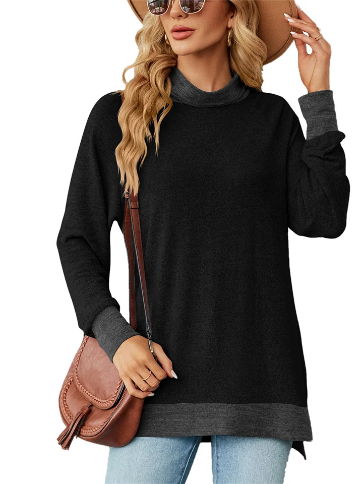 Urban Pullover Colorblocking Top Temperament Commuter Loose Collision Bib Loose Long Sleeve Split T-Shirt Tops Female