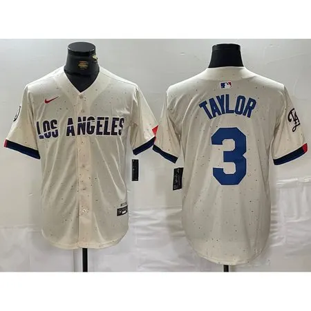 Men's Los Angeles Dodgers #3 Chris Taylor Cream Stitched Baseball Jersey VJQK