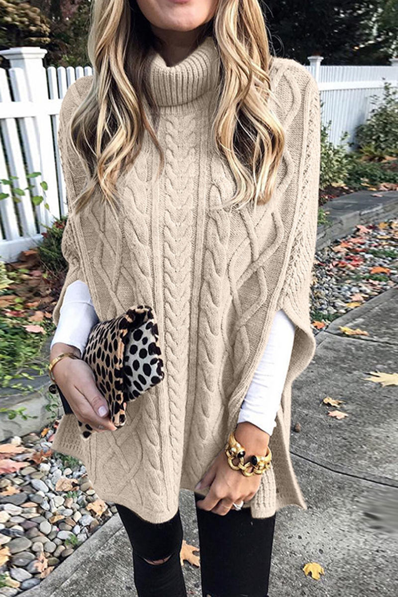 Turtleneck Solid Color Slit Sweater