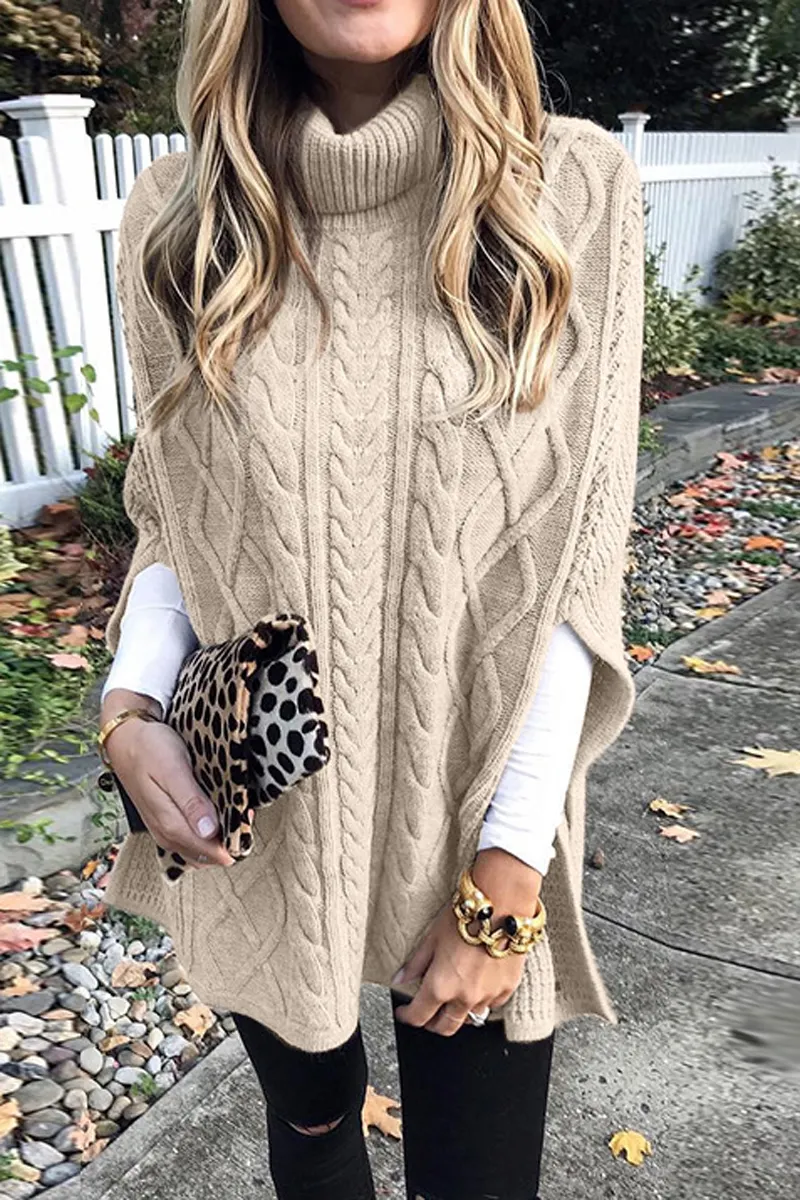 Turtleneck Solid Color Slit Sweater