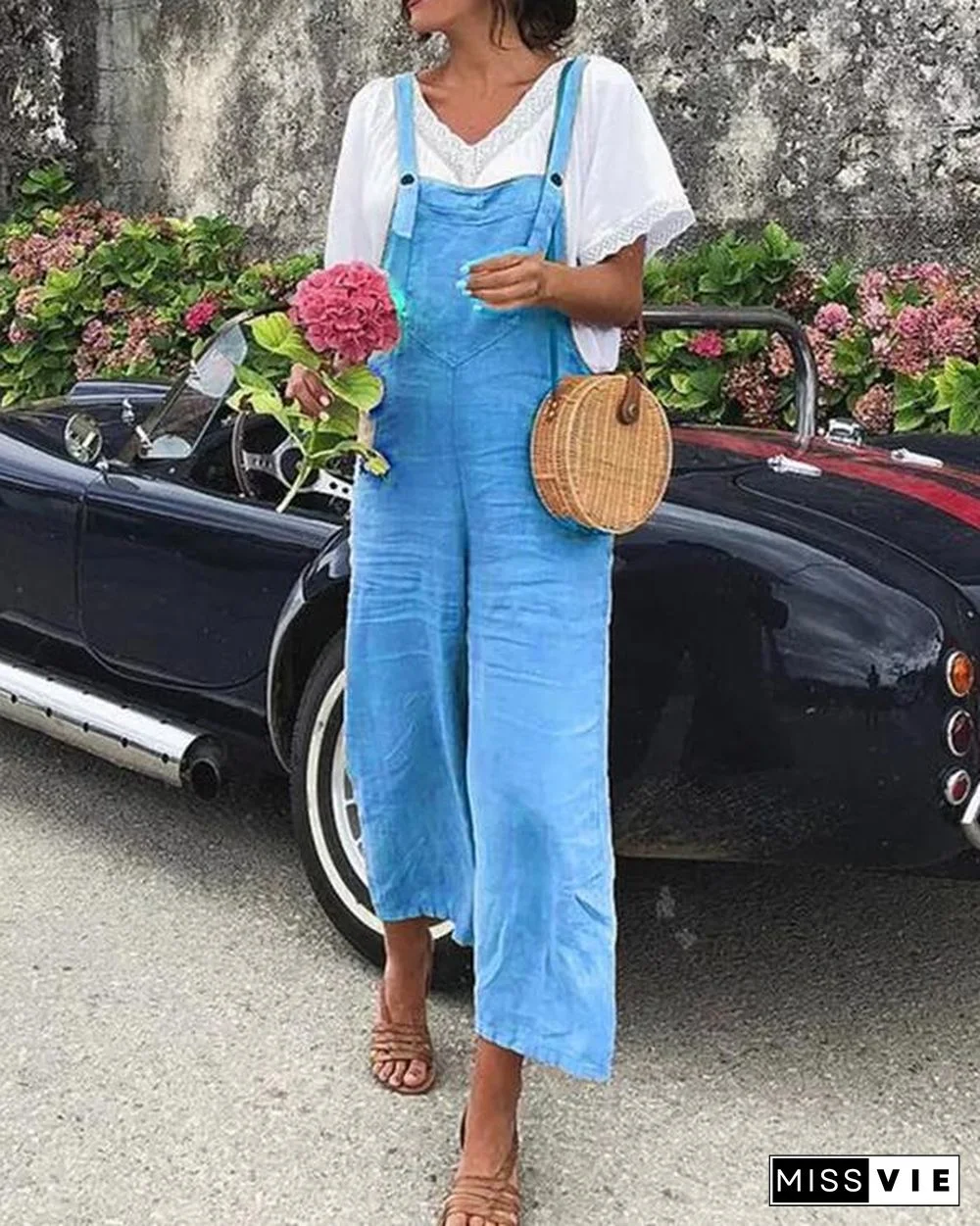 Casual Cotton & Linen Overalls Jumpsuit