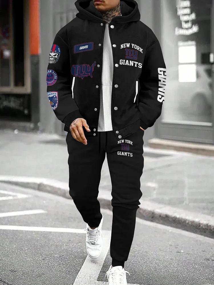 New York Giants  2026  New Design Hooded Jacket With Drawstring Waistband Joggers 2pcs Set