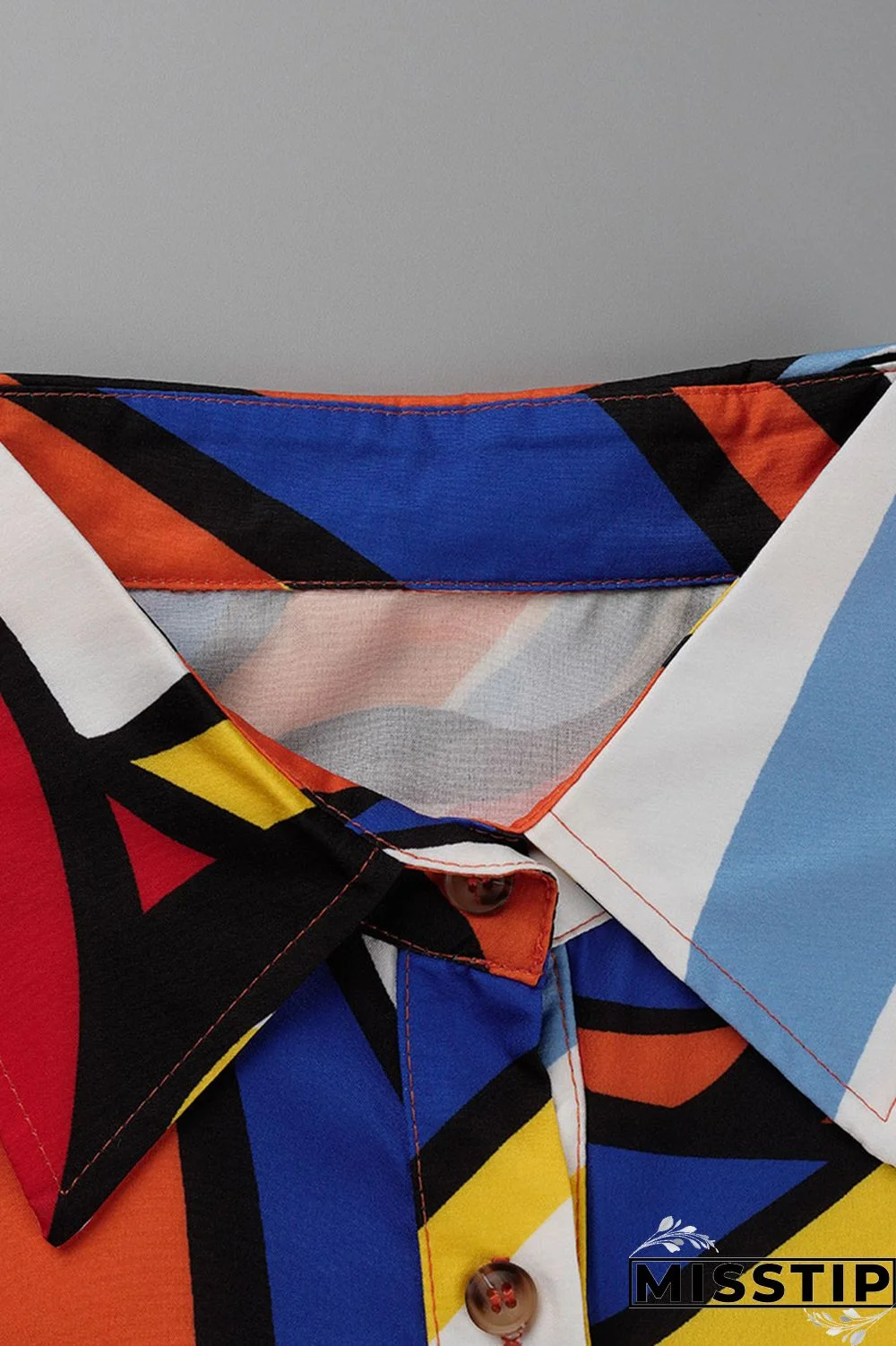 Blue Fashion Casual Print Patchwork Turndown Collar Shirt Dress