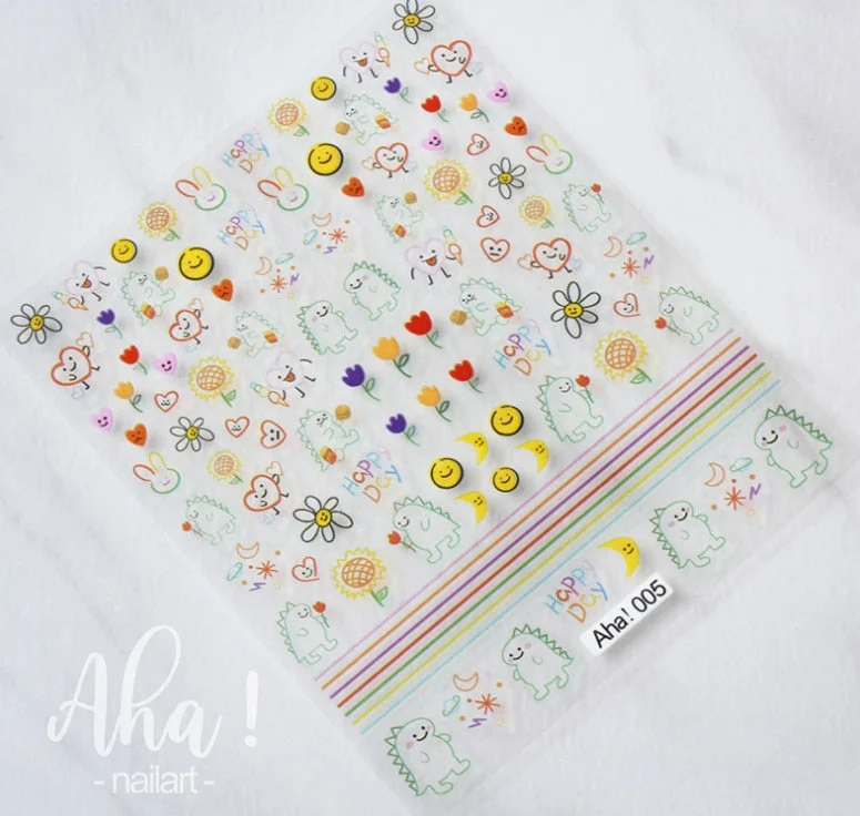 Nail Glue Stickers Ins Stars Moon Cartoon Rabbit Panda Flower Nail Decoration Decals Nail Sticker Animal Nail Art Decorations-Nail Inspo