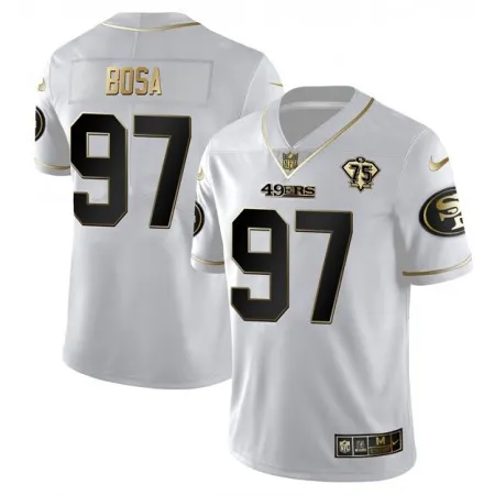 Men's San Francisco 49ers #97 Nick Bosa White Gold 75th Anniversary Stitched Jersey