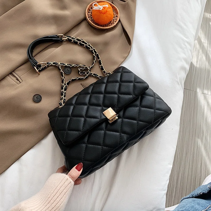 Casual Small Black PU Leather Crossbody Bags For Women 2020 Chain Shoulder Handbags Women's Branded Trending Hand Bag