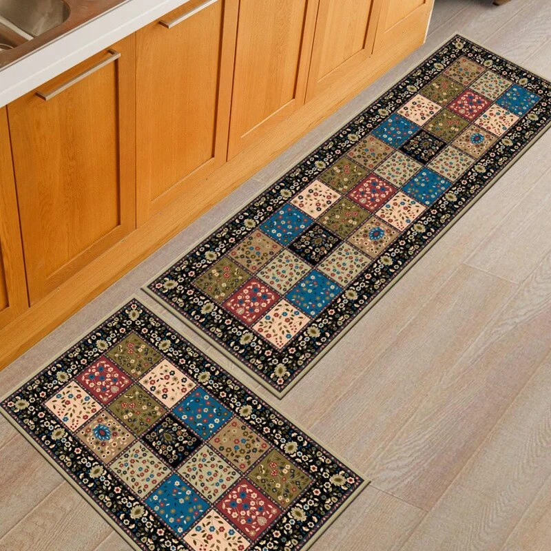 Modern Plaid Printing Kitchen Mat Home Decoration Entrance Doormat Bath Laundry Room Door Mats Wardrobe Shoe Cabinet Floor Rugs