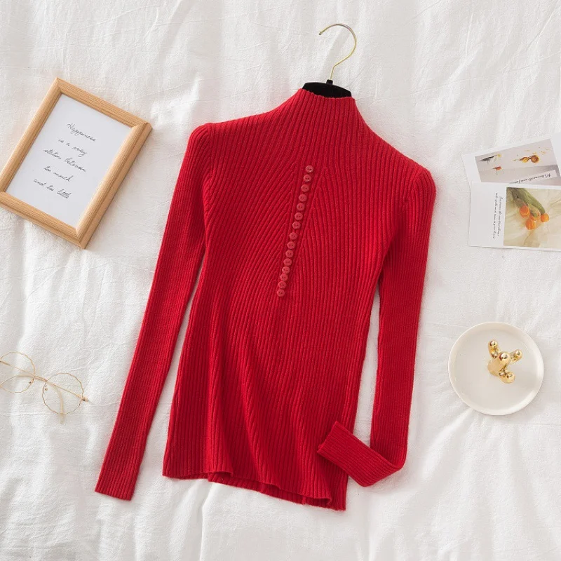 Uveng Uveng Collar Sweater Bottomed Women's Long-Sleeved Top 2024 Autumn And Winter New Button Tight Knitted Shirt