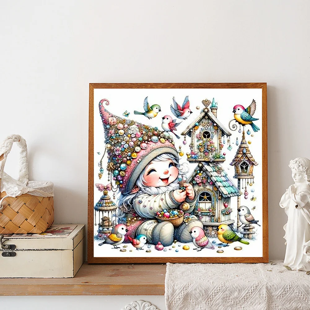 Diamond Painting - Full Round Drill - Cute Gnome Bird Nest(Canvas|30*30cm)