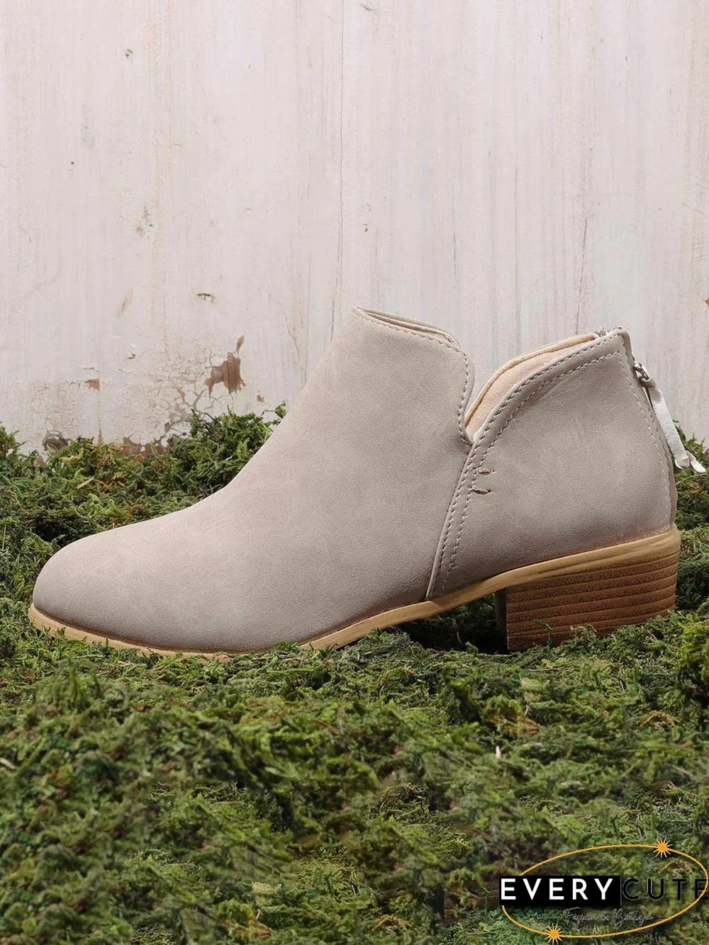 Pu Chunky Heel Zipper Pumps