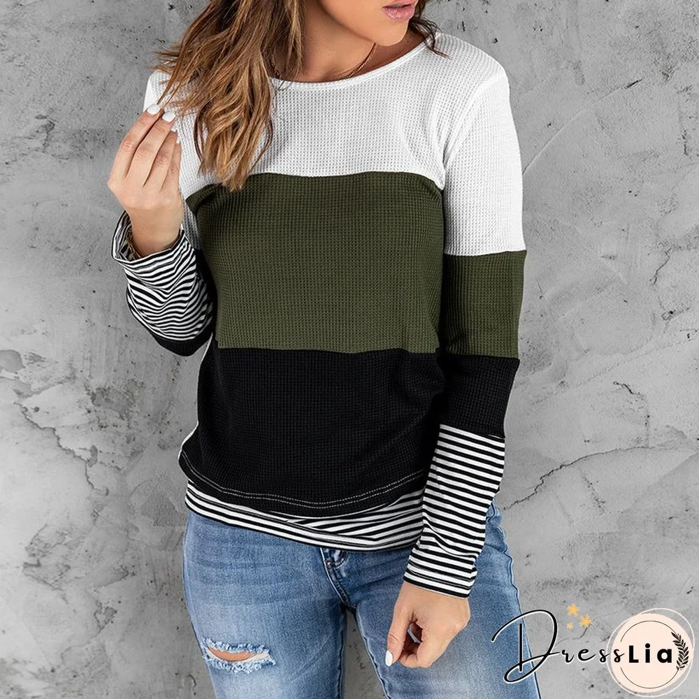 Fashion Striped Round Neck Long Sleeve Pullover Sweater