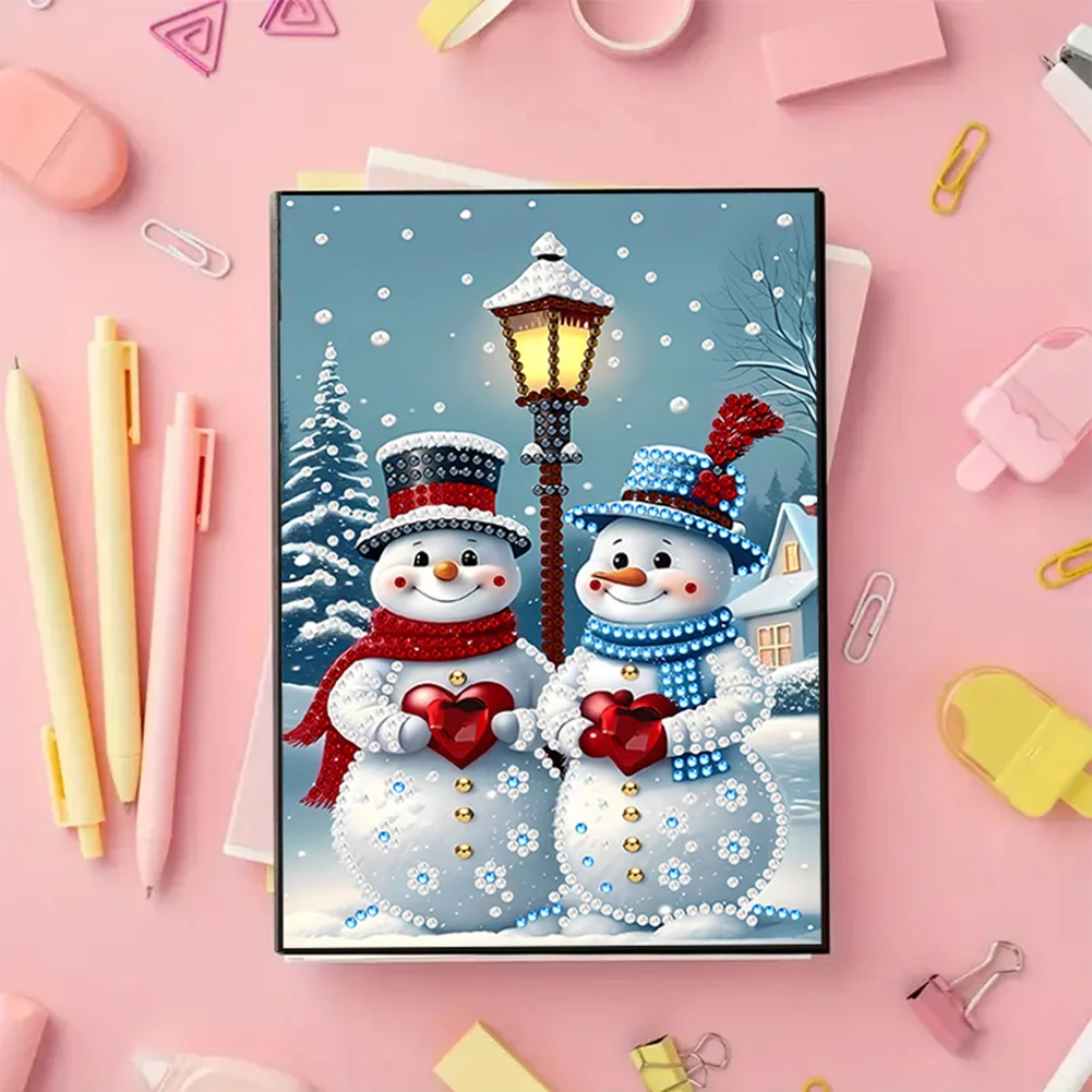 2pcs 50-Page A5 Snowman Santa Claus Diamond Painting Notebook for Adults Gift