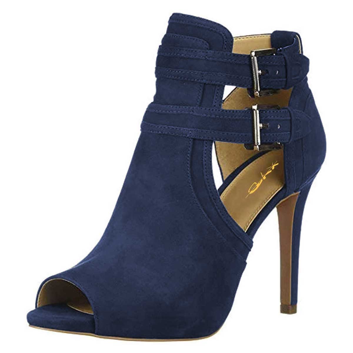 Green Open Toe Strap Sandals Suede Heels Boots