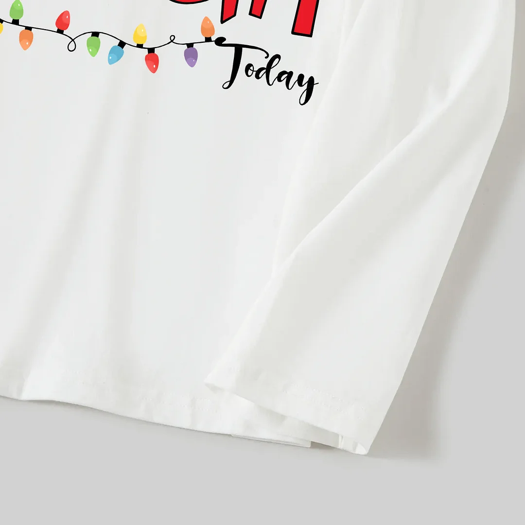 Christmas Green Cartoon Pettern And Red Letter Pattern Print White Top And Red & Black Plaid Pants Family Matching Pajamas