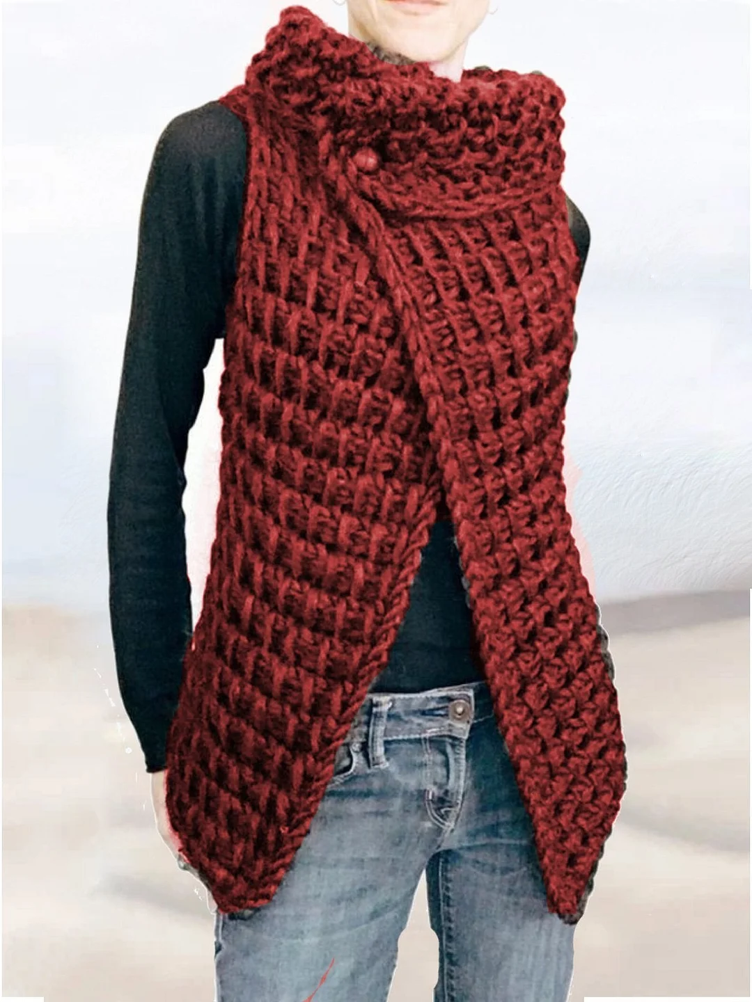 Casual Plus Size Button Wrap Vest Sweater Tunic | EGEMISS