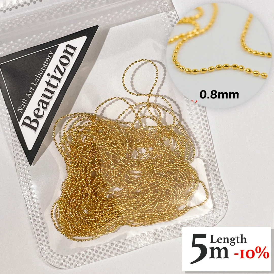 Nail Chain 0.8mm/1.0mm Rose Gold Silver Pixie Stone Decorations Accessory Metal Steel Ball Chain Nail Art Jewelry-Nail Inspo
