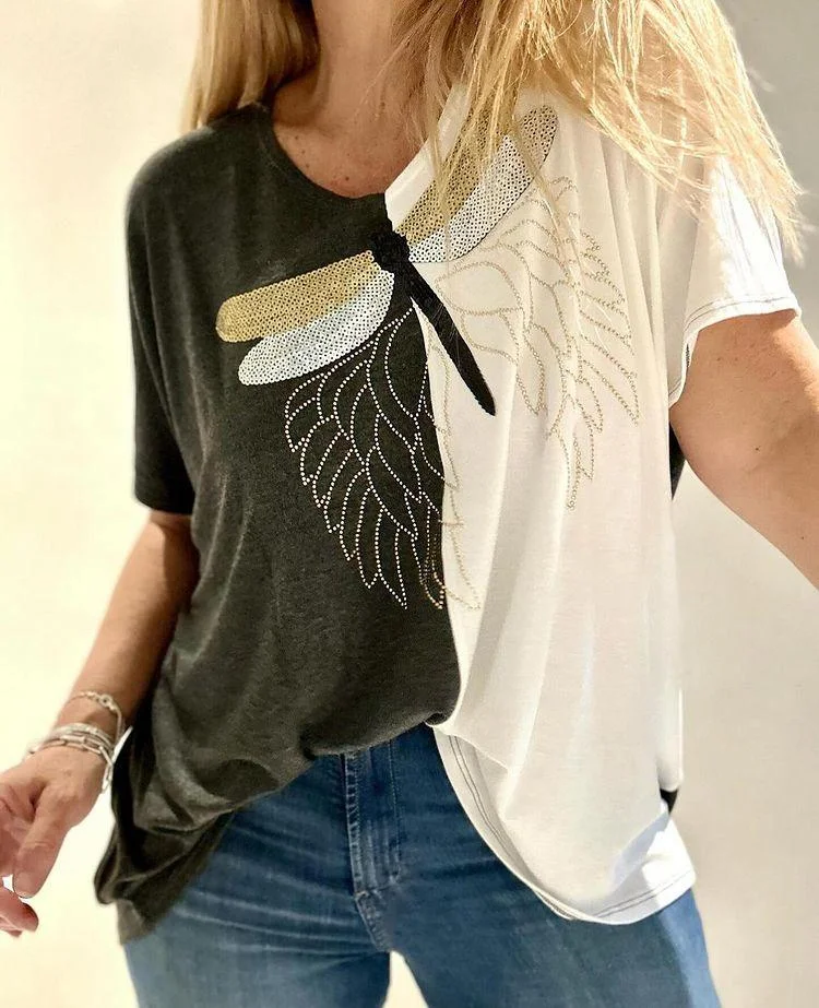 Casual Sequin Beaded Design T-shirt