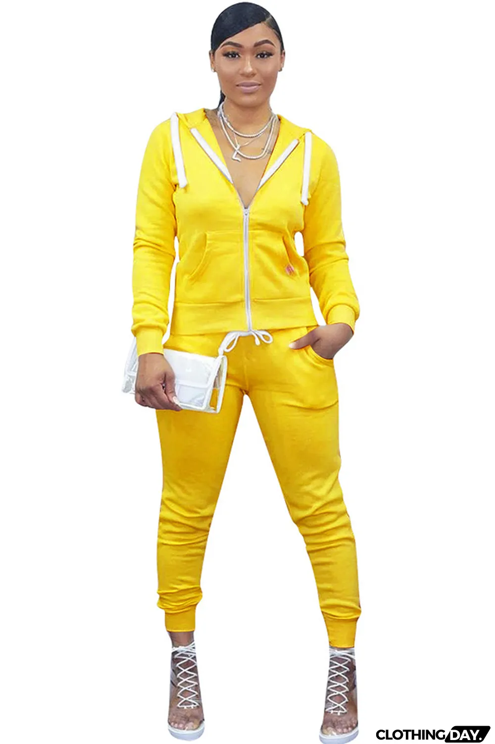 Black Polyester Casual Two Piece Suits Solid Patchwork pencil Long Sleeve Two-piece Pants Set