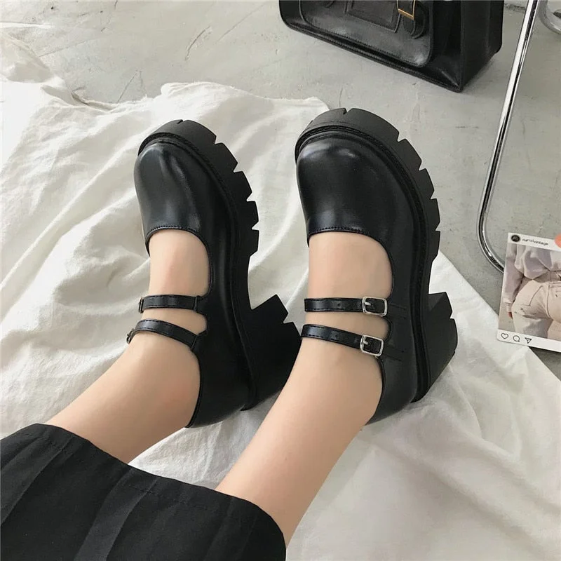 Lolita shoes on heels platform shoes Women's shoes Japanese Style Mary Janes Vintage Girls High Heel College Student shoes 42