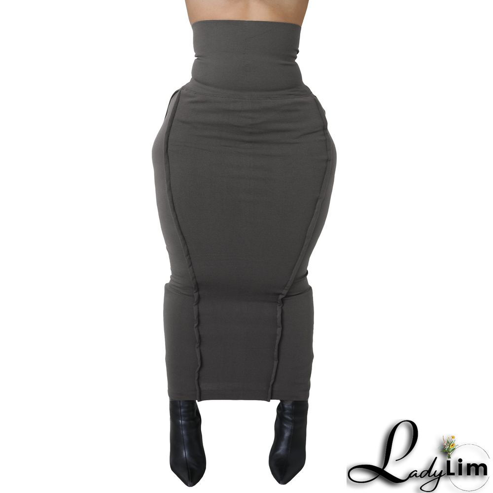 Women's Fashion Solid Color High Waist Elastic Tummy Control Patchwork Car Trim Maxi Dress