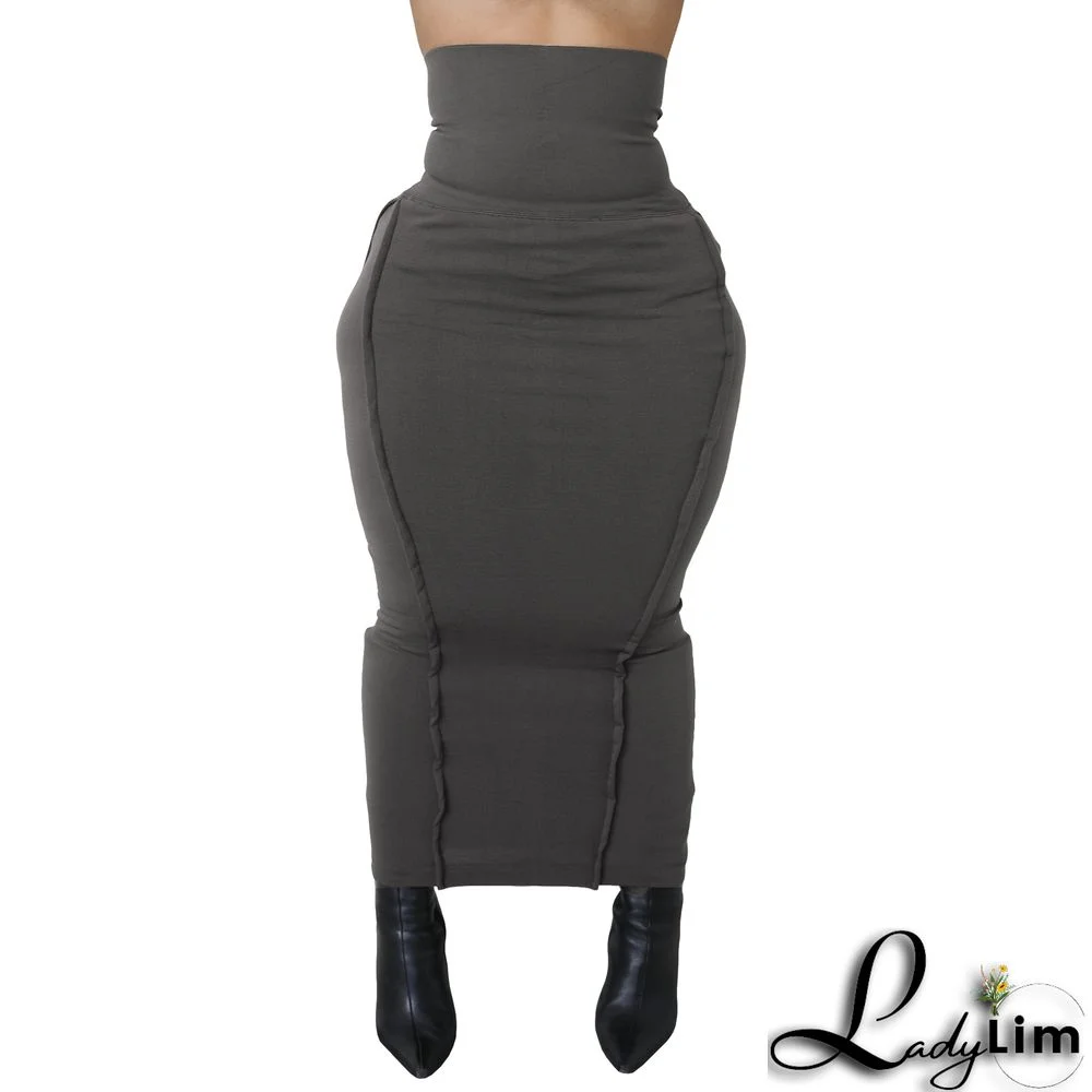 Women's Fashion Solid Color High Waist Elastic Tummy Control Patchwork Car Trim Maxi Dress