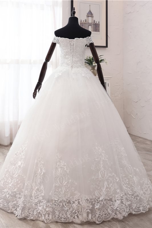Gorgeous Ball Gown Off The Shoulder Satin Tulle Sequin Long Wedding Dresses C3868 main image 0