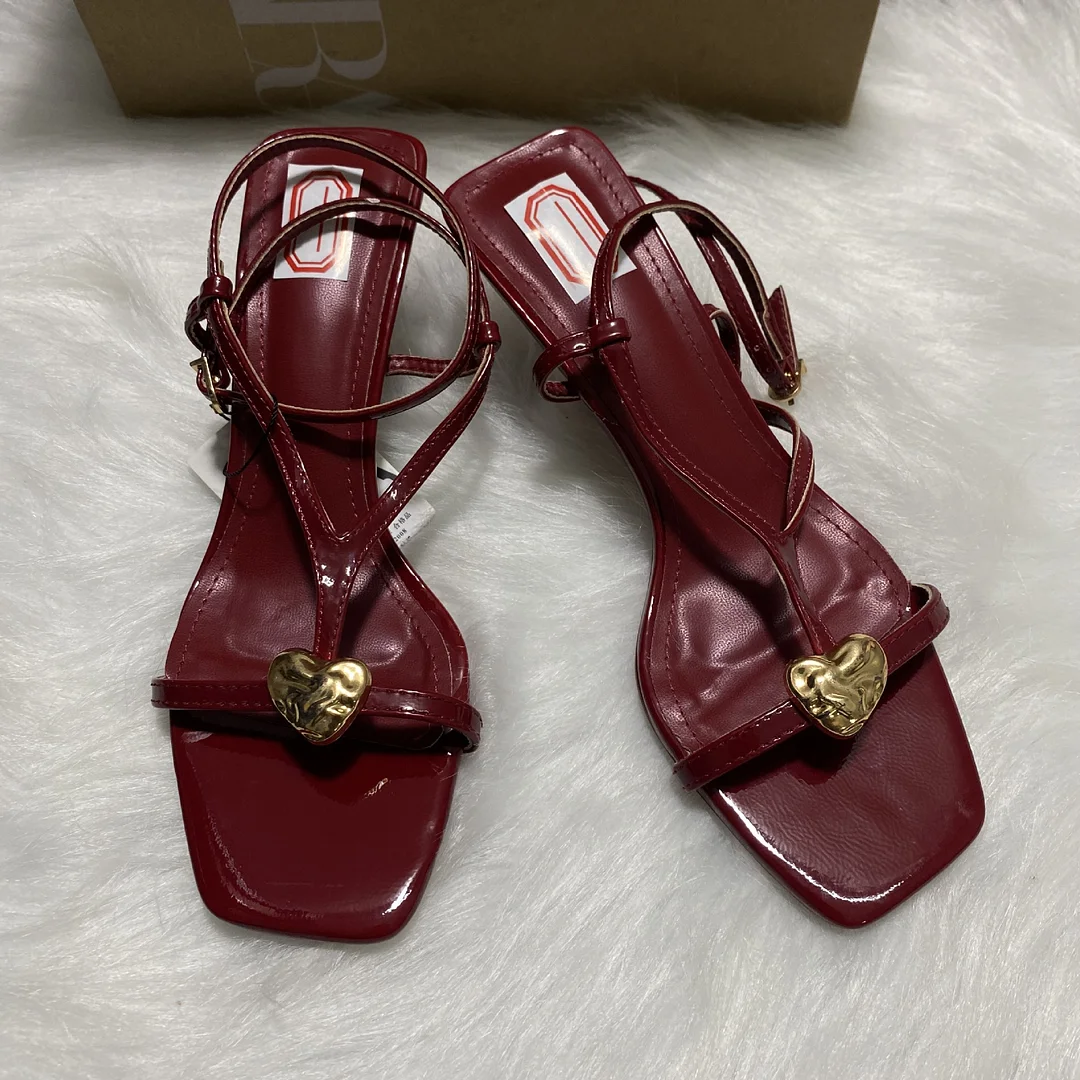 Breakj Breakj Home 2025 Fine Striped Wine Red Metal Buckle With Sandals With Sandals Fine Heeled Women's Sandals