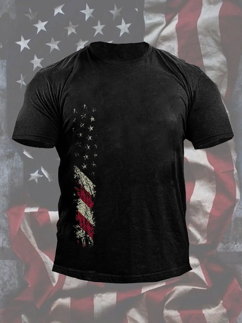 American Flag Simple Printed Round Neck Men's Short Sleeve T-Shirt in  mildstyles