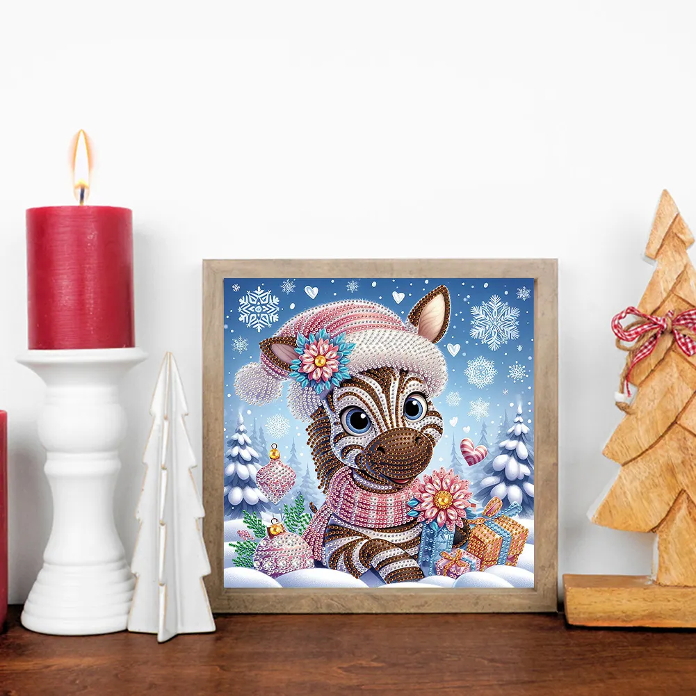 Diamond Painting - Partial Special Shaped Drill - Christmas Zebra(Canvas|30*30cm)