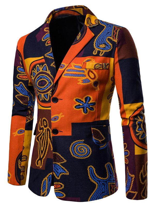Men's Casual Lining Collar Printed Long-sleeved Suit