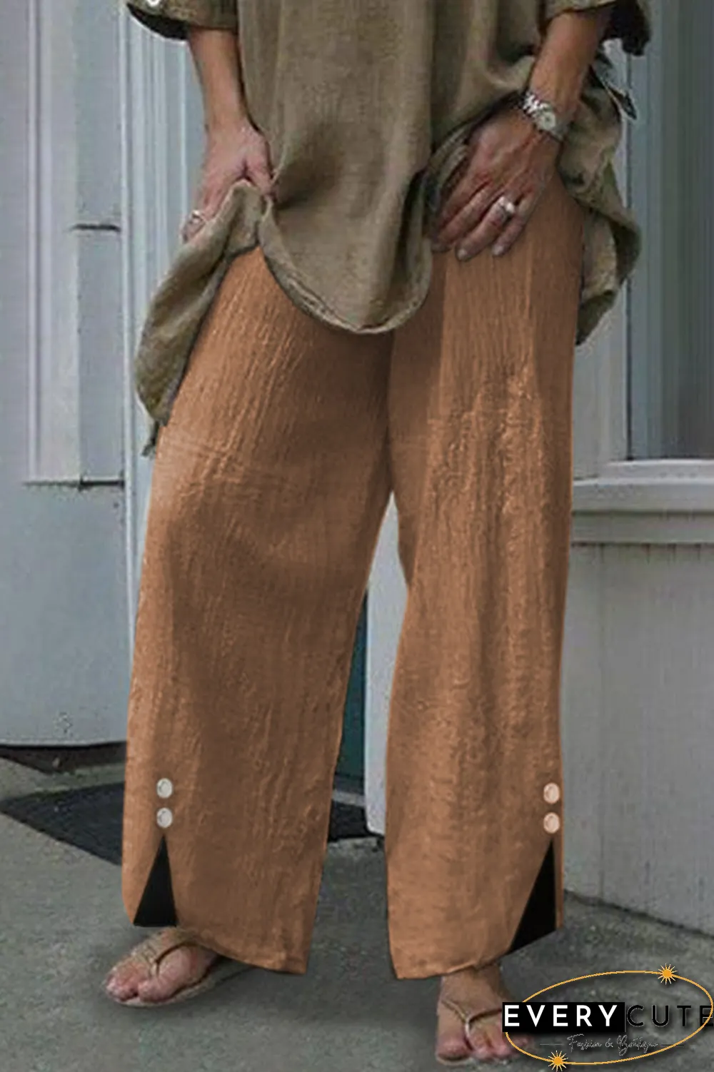 Casual Solid Split Joint Buttons Straight Wide Leg Solid Color Bottoms