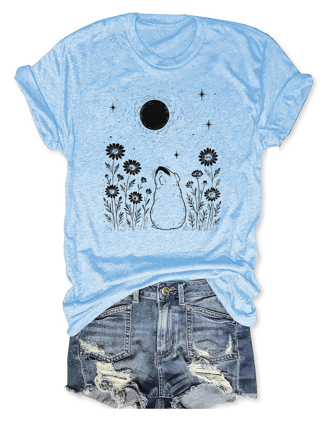 Night Flower Guinea Pig Moon T-shirt