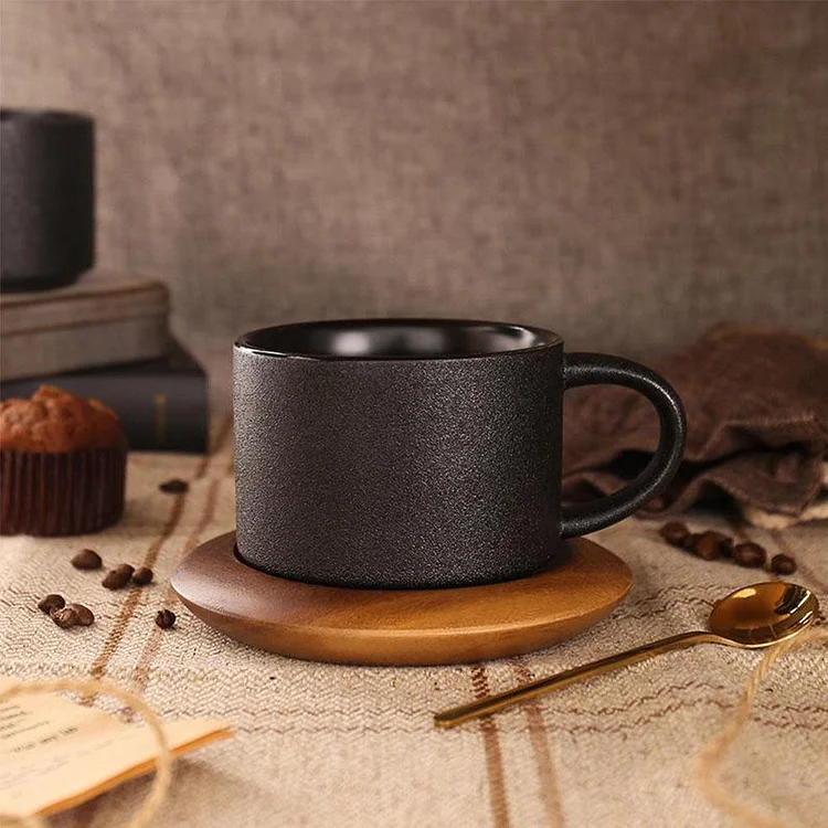Black Large Cylinder Stoneware Coffee Cup