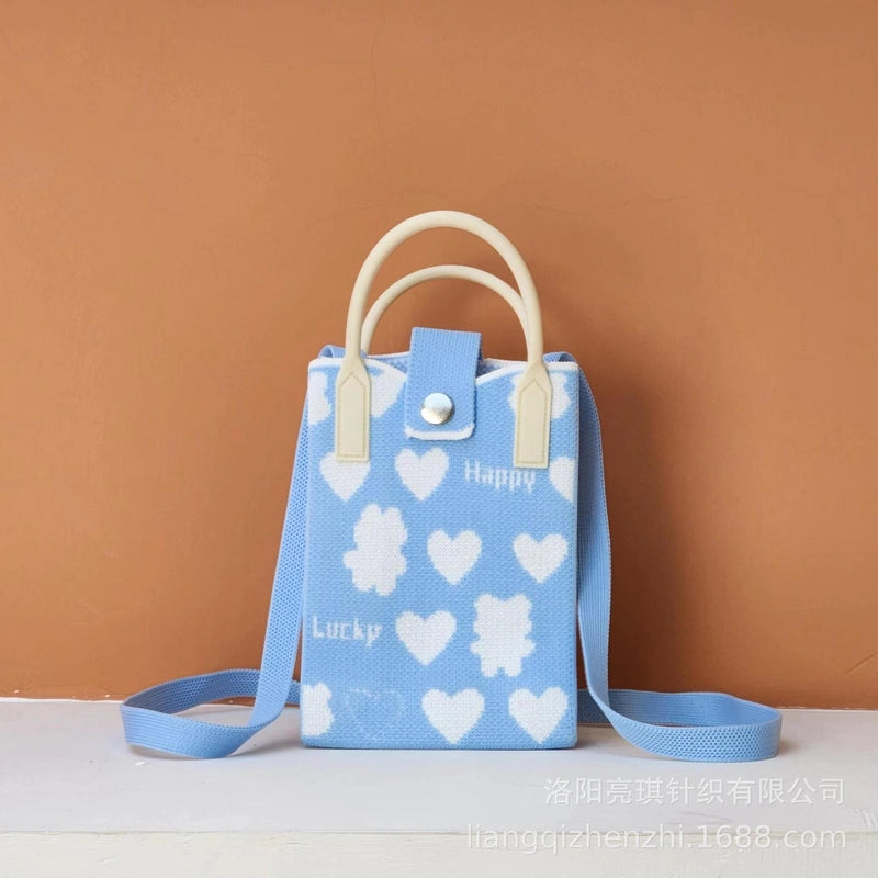 Women’s Polyester Cartoon Cute Square Hidden Buckle Shoulder Bag Handbag Crossbody Bag