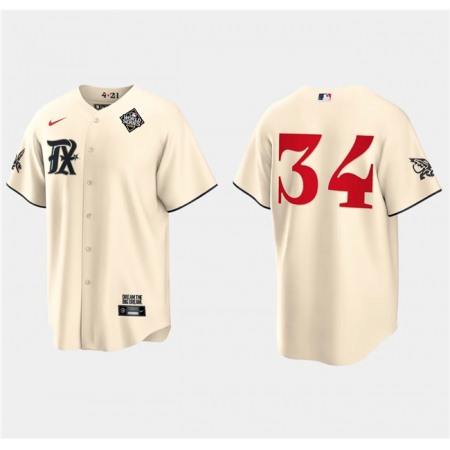 Men's Texas Rangers #34 Nolan Ryan Cream 2023 World Series City Connect Stitched Baseball  Jersey