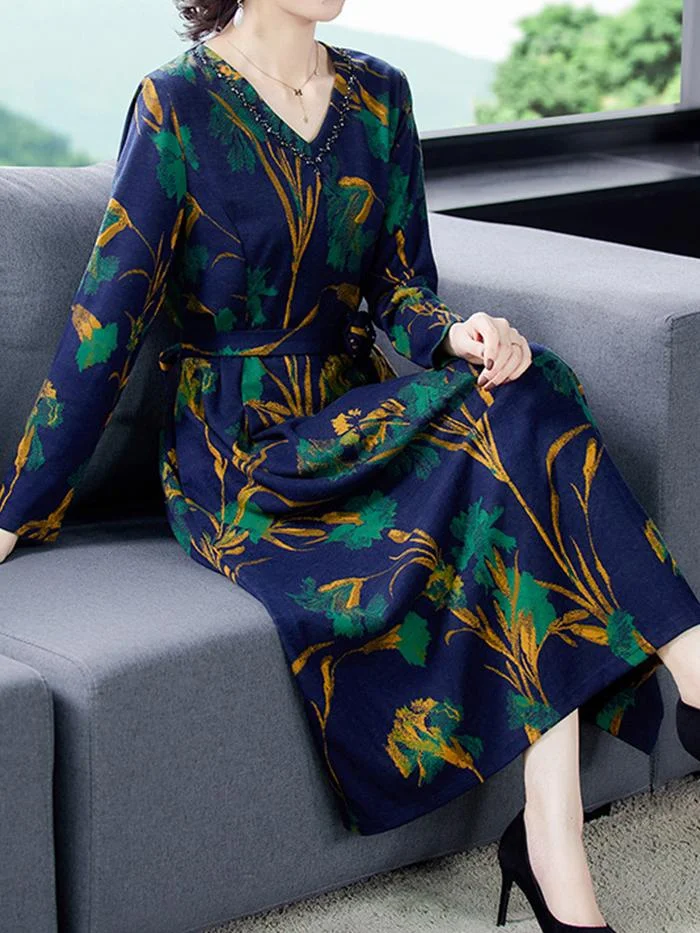 Fashion Long-sleeved Plus Velvet Padded Dress