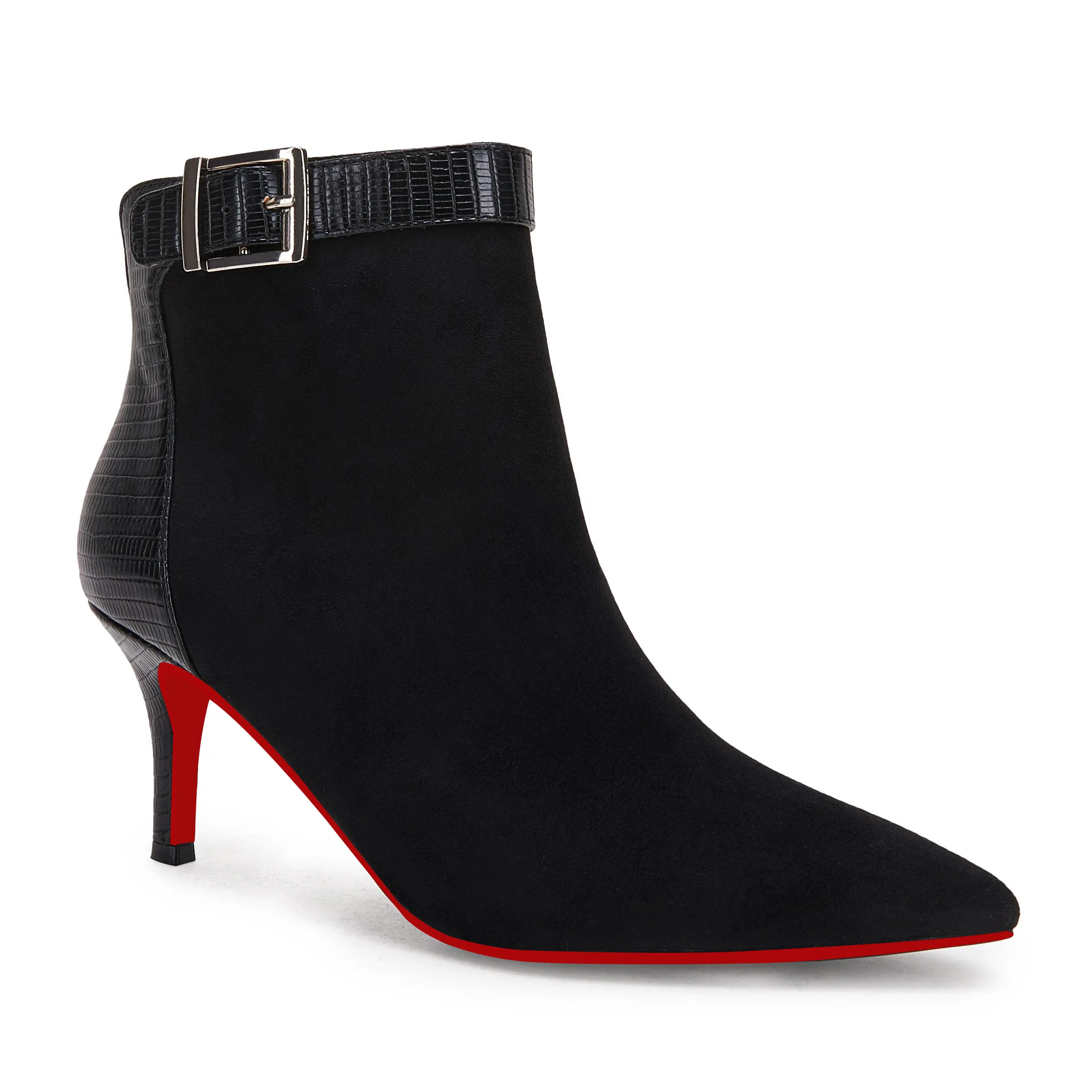 60mm Women's Pointed Toe Ankle Booties Stiletto Kitten Heel Side Zipper Ankle Buckle Strap Winter-vocosishoes