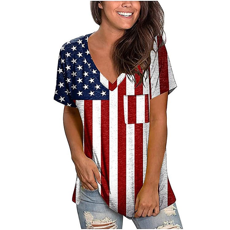 The Stars and Stripes V-Neck Loose T-Shirt