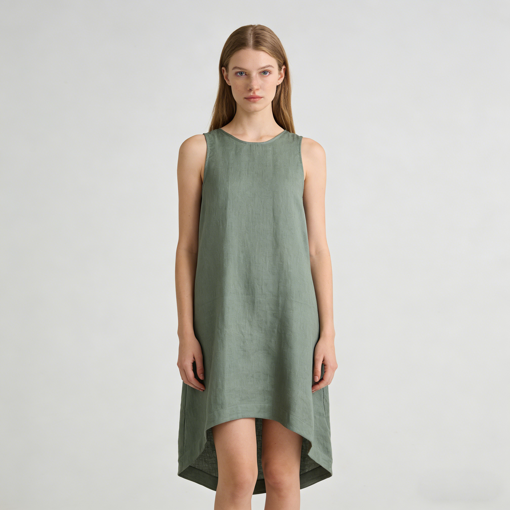 Linen Shift Dress Women 100% Linen Sleeveless High Low Summer Dress Breathable REAL SILK LIFE